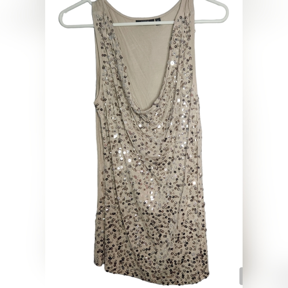 Apt 9 Sequin drape neck tank top. Sz Med. Tan/Beige.